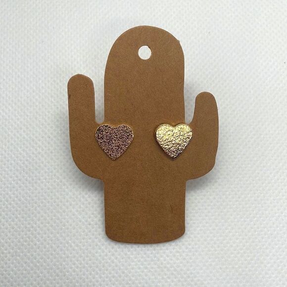 Gold Heart Studs Post Earrings - Picture 3 of 5